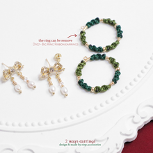 將圖片載入圖庫檢視器 Christmas wreath 2 ways earring with Freshwater pearls and ribbon &lt;2 style&gt;
