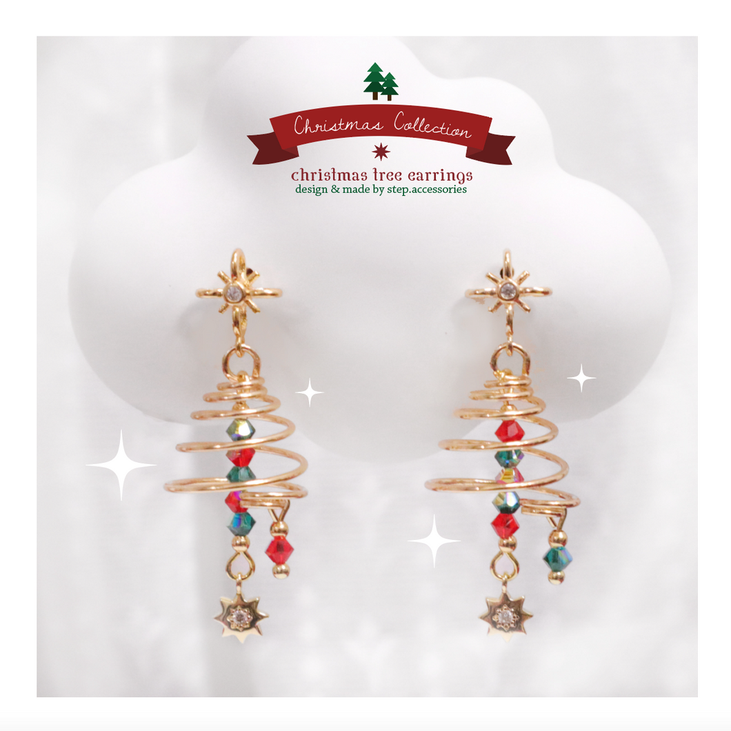 S174 - Rotating Christmas tree earrings with Swarovski