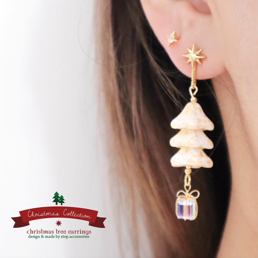 Czech glass beads christmas tree earrings with glass crystal gift <2 colors>