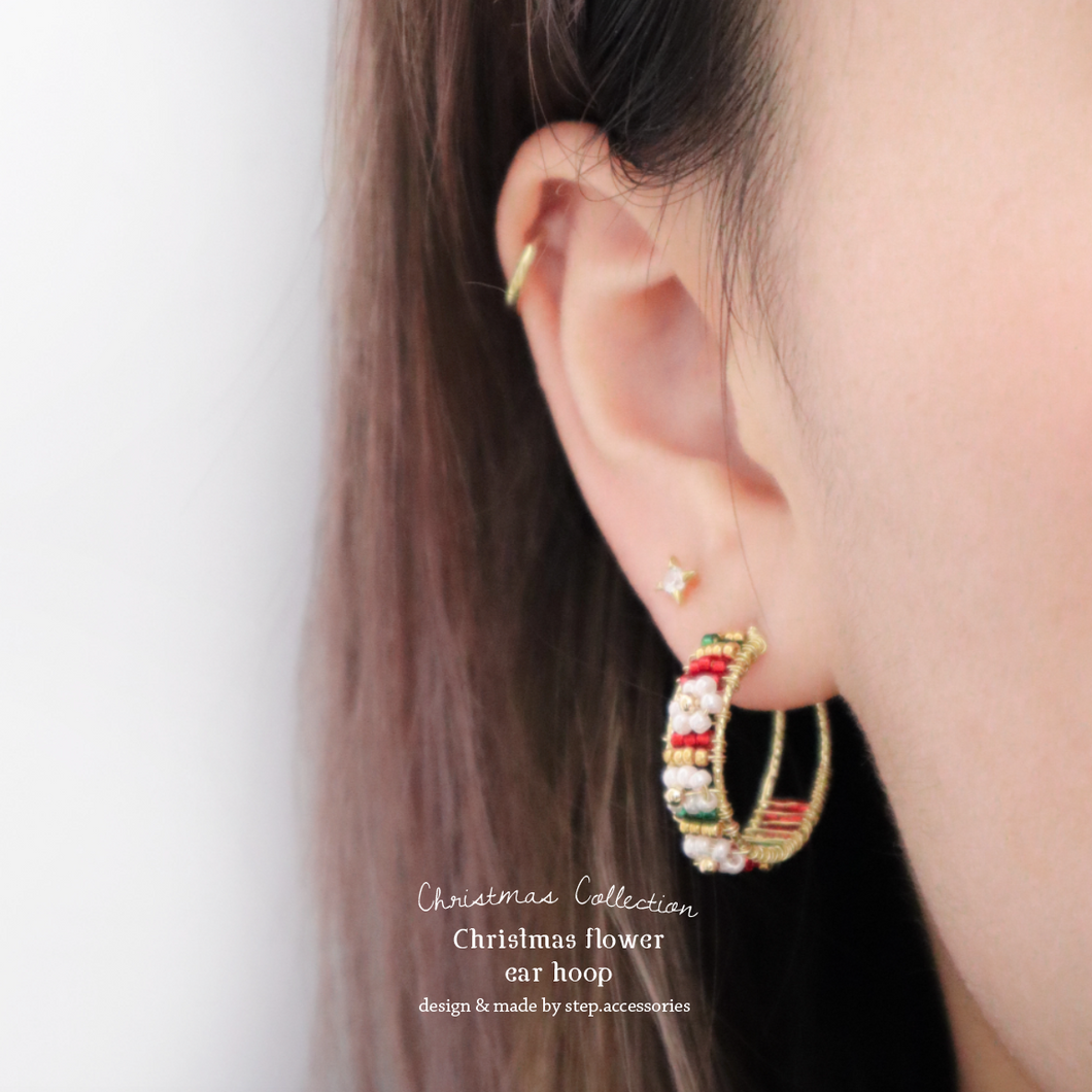 D067 - Christmas flower ear hoop with Japanese glass beads