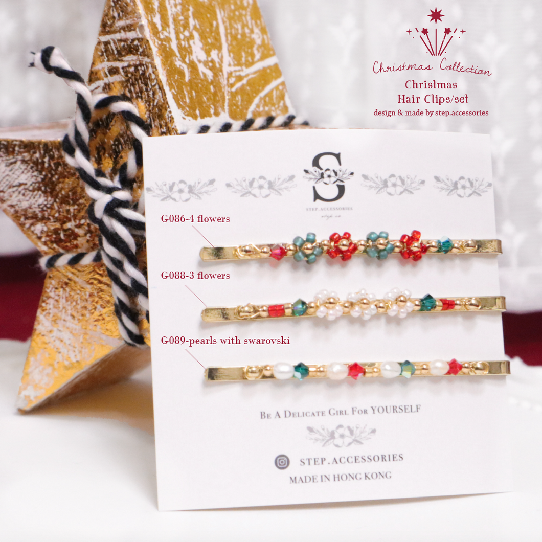 Christmas Flowers hair clips with Japanese glass beads / swarovski / freshwater pearls <3 style>