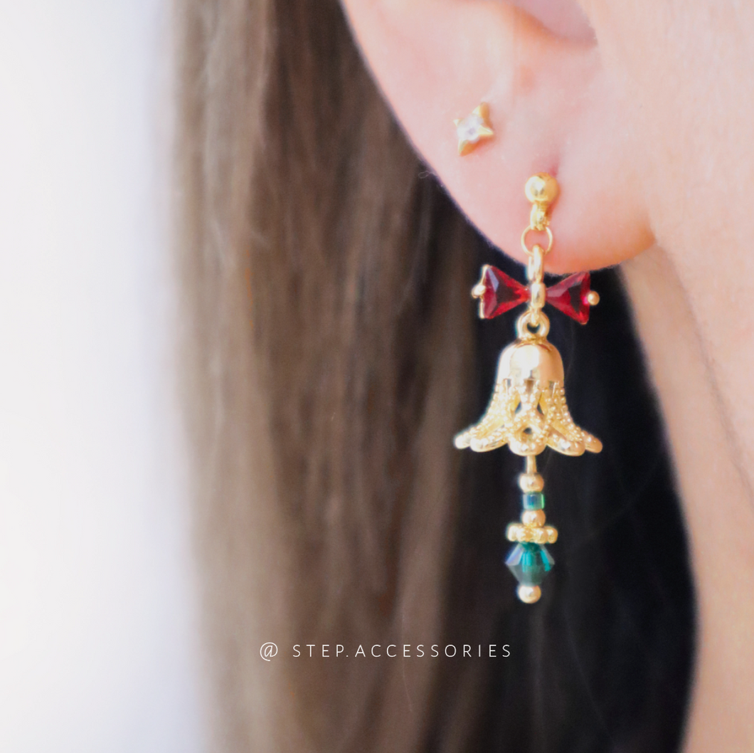 S277 - Christmas bell earrings with glass ribbon and Swarovski