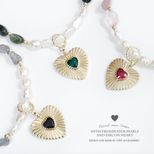 將圖片載入圖庫檢視器 Natural stone choker with freshwater pearls and zircon heart pendant &lt; 3 colors &gt;
