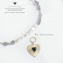將圖片載入圖庫檢視器 Natural stone choker with freshwater pearls and zircon heart pendant &lt; 3 colors &gt;
