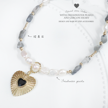 將圖片載入圖庫檢視器 Natural stone choker with freshwater pearls and zircon heart pendant &lt; 3 colors &gt;
