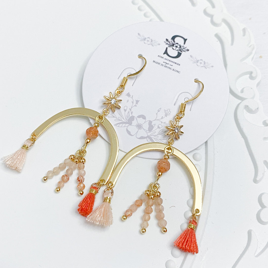 S194 Natural stone with U shape & tassel earrings < 7 colors >