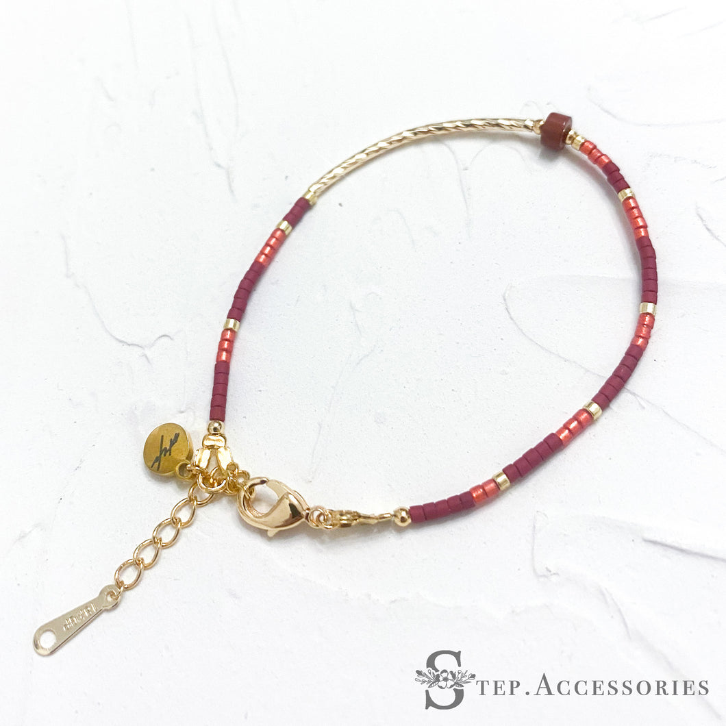 Flat Natural Stone & Japanese glass beads bracelet < 6 colors >