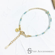 將圖片載入圖庫檢視器 Flat Natural Stone &amp; Japanese glass beads bracelet &lt; 6 colors &gt;
