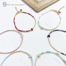 將圖片載入圖庫檢視器 Flat Natural Stone &amp; Japanese glass beads bracelet &lt; 6 colors &gt;
