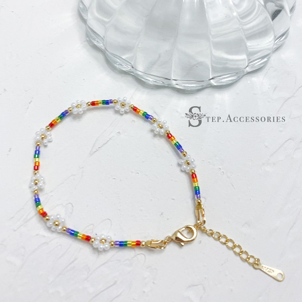 Japanese glass beads flower bracelet < 2 colors >