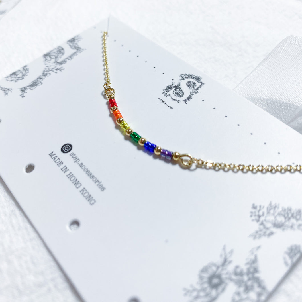 Japanese glass beads rainbow smile necklace < 4 colors >